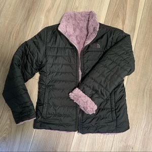 TheNorthFace, girls reversible Mossbud Swirl jacket, sz M(10/12) black/lavender